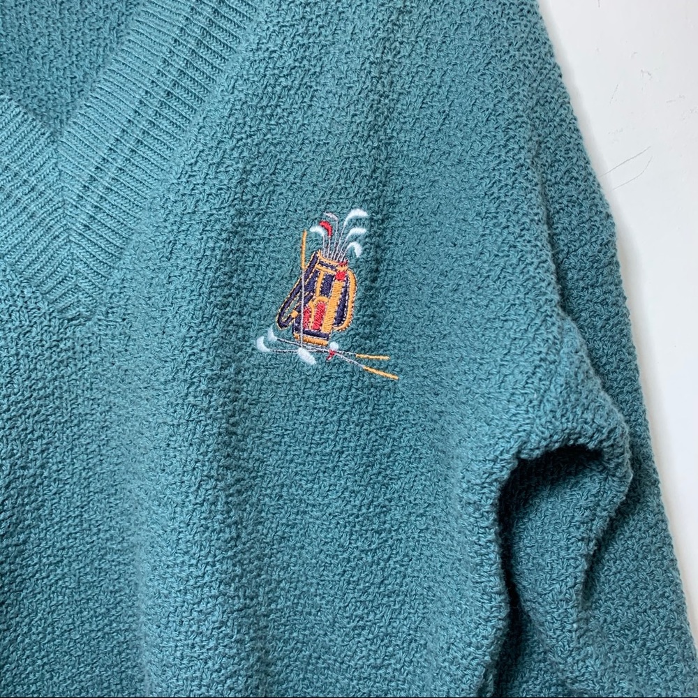 Vtg Scottish Isle Sweater Golf Embroidery green M